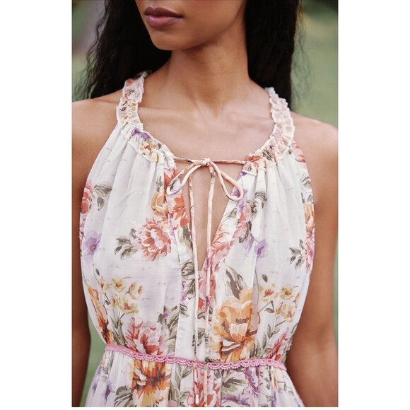 Anthropologie PQ Maxi Dress Tiered Ruffle Pink Floral Vacay Preppy Boho 1X NWT - Picture 6 of 12